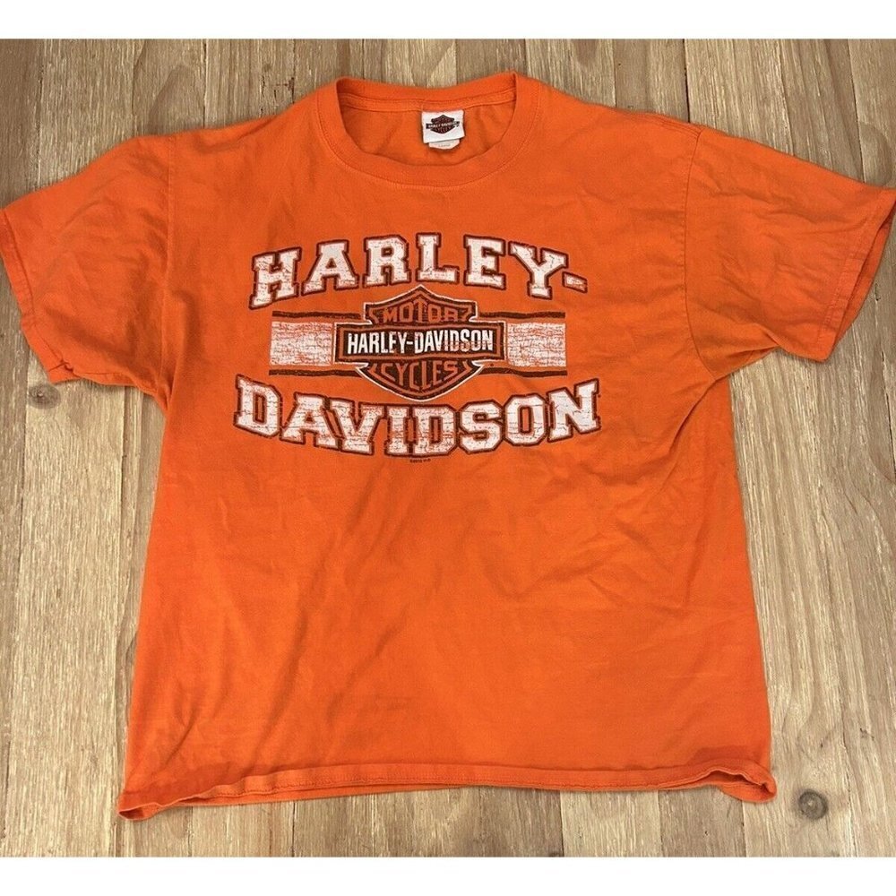 HARLEY- DAVDISON T- Shirt Mens Large Orange Cowboy’s Alamo City San Antonio TX